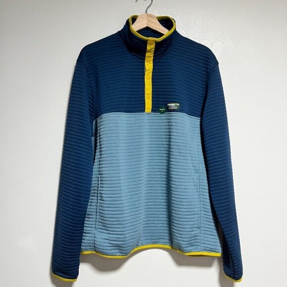 NWT L.L. Bean AirLight Knit Pullover Snap Fleece - Men’s L - Blue Colorblock - Picture 2 of 11